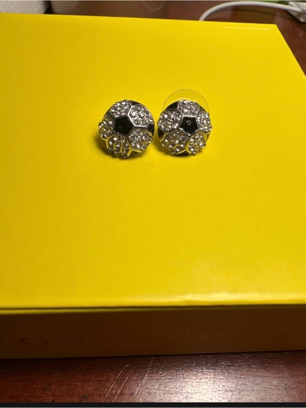 Rhinestone Soccer Ball Stud Earrings Black Clear Crystal Silver Tone